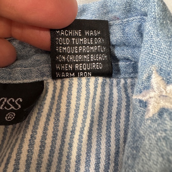 Vintage Lemon Grass Womens Striped Denim‎ Button Up Shirt Blue/White Large Train - Picture 10 of 15